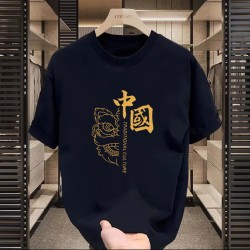 Factory Wholesale Summer Mens Tshirt Short Sleeve National Fashion Printed Solid Color Top Versatile Simple Trendy Top Tshirt