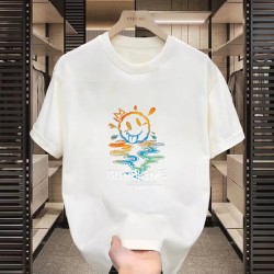 Factory Wholesale Summer Mens Tshirt Short Sleeve National Fashion Printed Solid Color Top Versatile Simple Trendy Top Tshirt