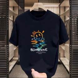 Factory Wholesale Summer Mens Tshirt Short Sleeve National Fashion Printed Solid Color Top Versatile Simple Trendy Top Tshirt